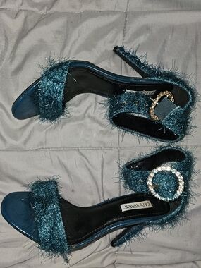 Cape Robbin Teal Sparkle Ankle Strap Heels